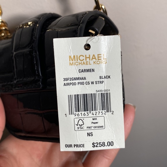 Black patent leather Michael Kors AirPod Pro Case with strap. - Picture 7 of 7